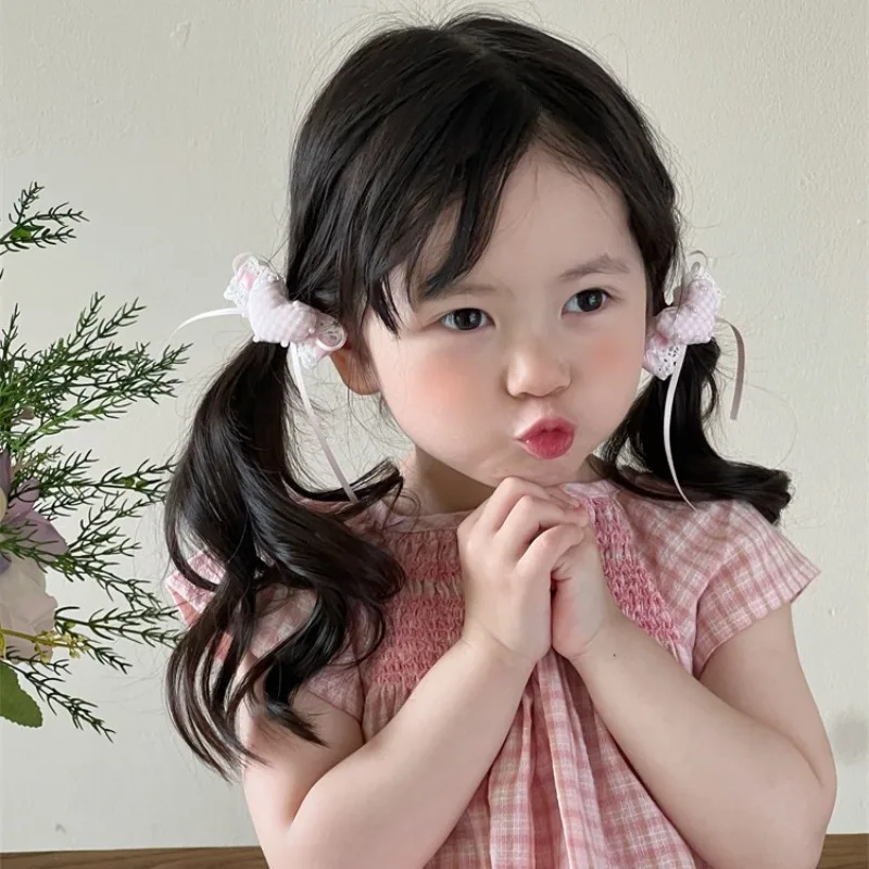 Pinzas para el pelo niña lazo a cuadros, corazón y lentejuelas - imagen 2