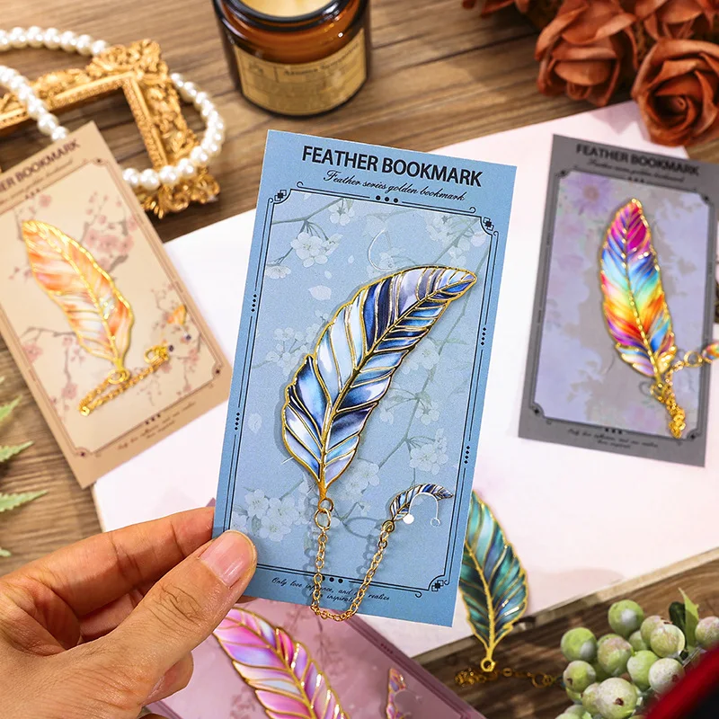 Marcapáginas metálicos vintage con plumas – regalo literario - imagen 5