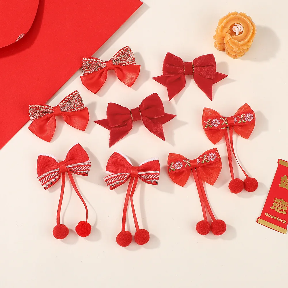 Pinzas para el cabello de terciopelo rojo con lazo: niñas y mujeres - imagen 4