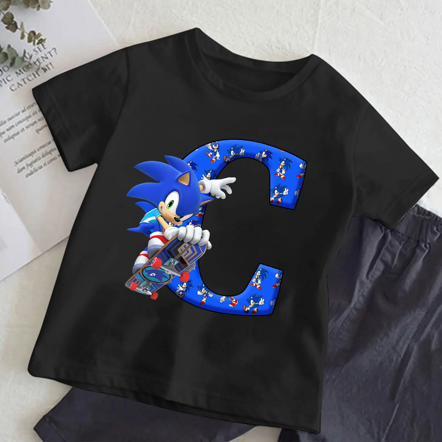 Camiseta manga corta Sonics negra para niños, cuello redondo - imagen 3