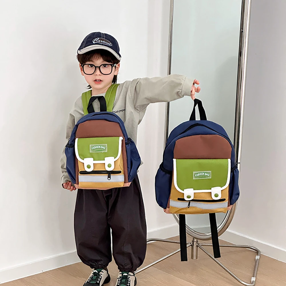 Mochila infantil retro en lona con bloques de color para escuela - imagen 4