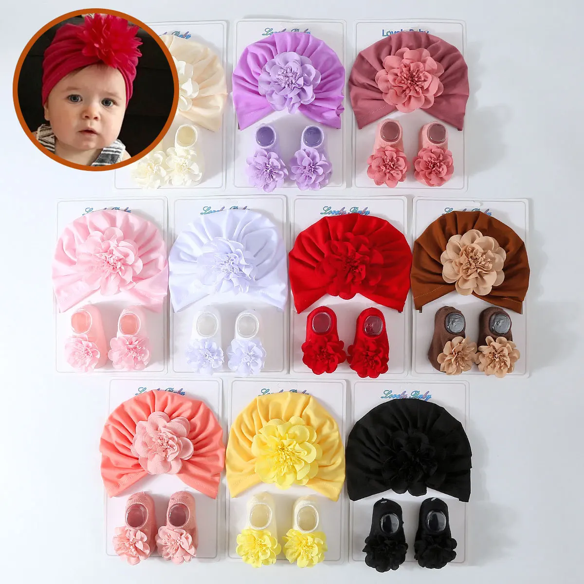 Gorro de punto y calcetines suaves para bebé recién nacido - imagen 5