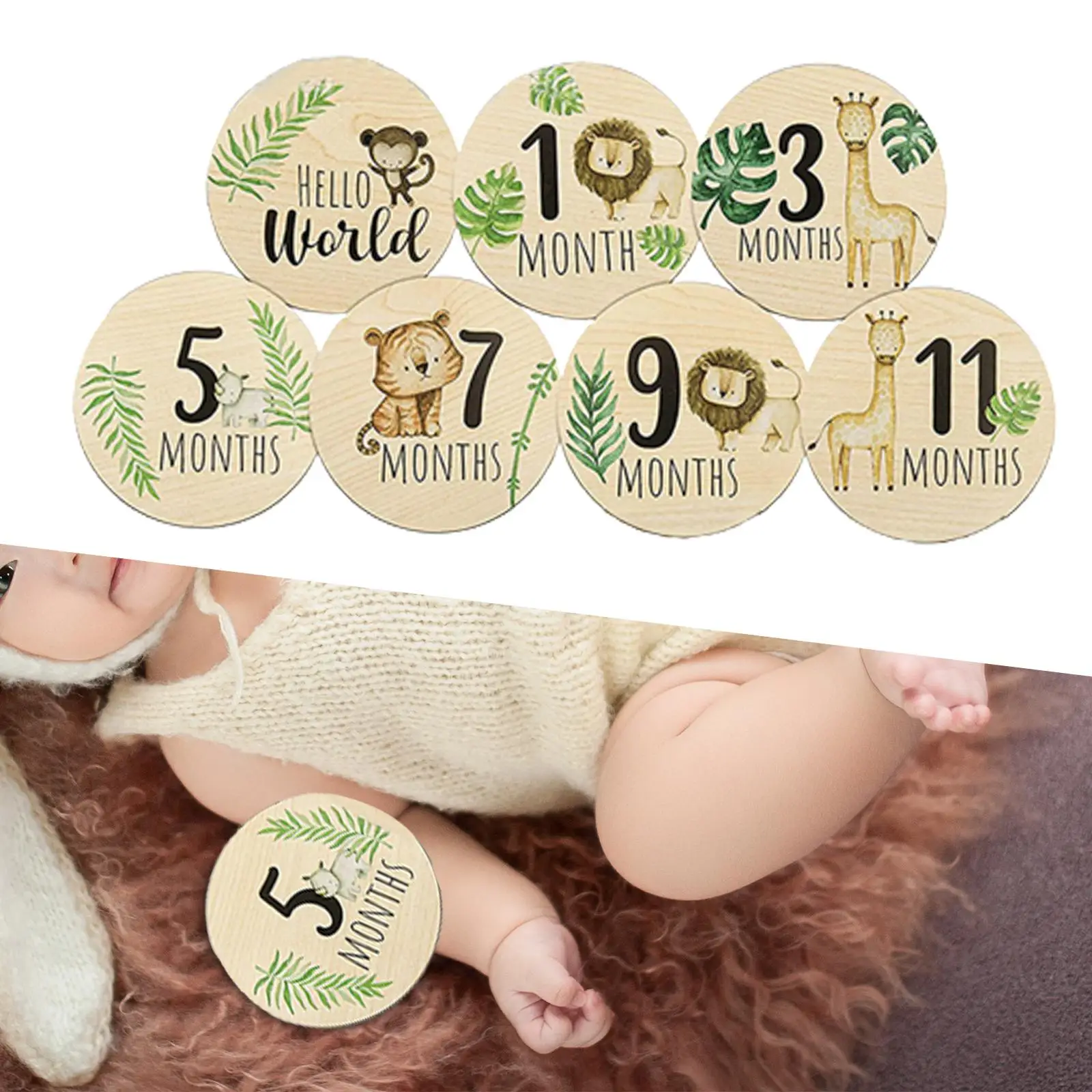 Tarjetas de hito mensuales en madera para bebé y fotos recuerdo - imagen 3