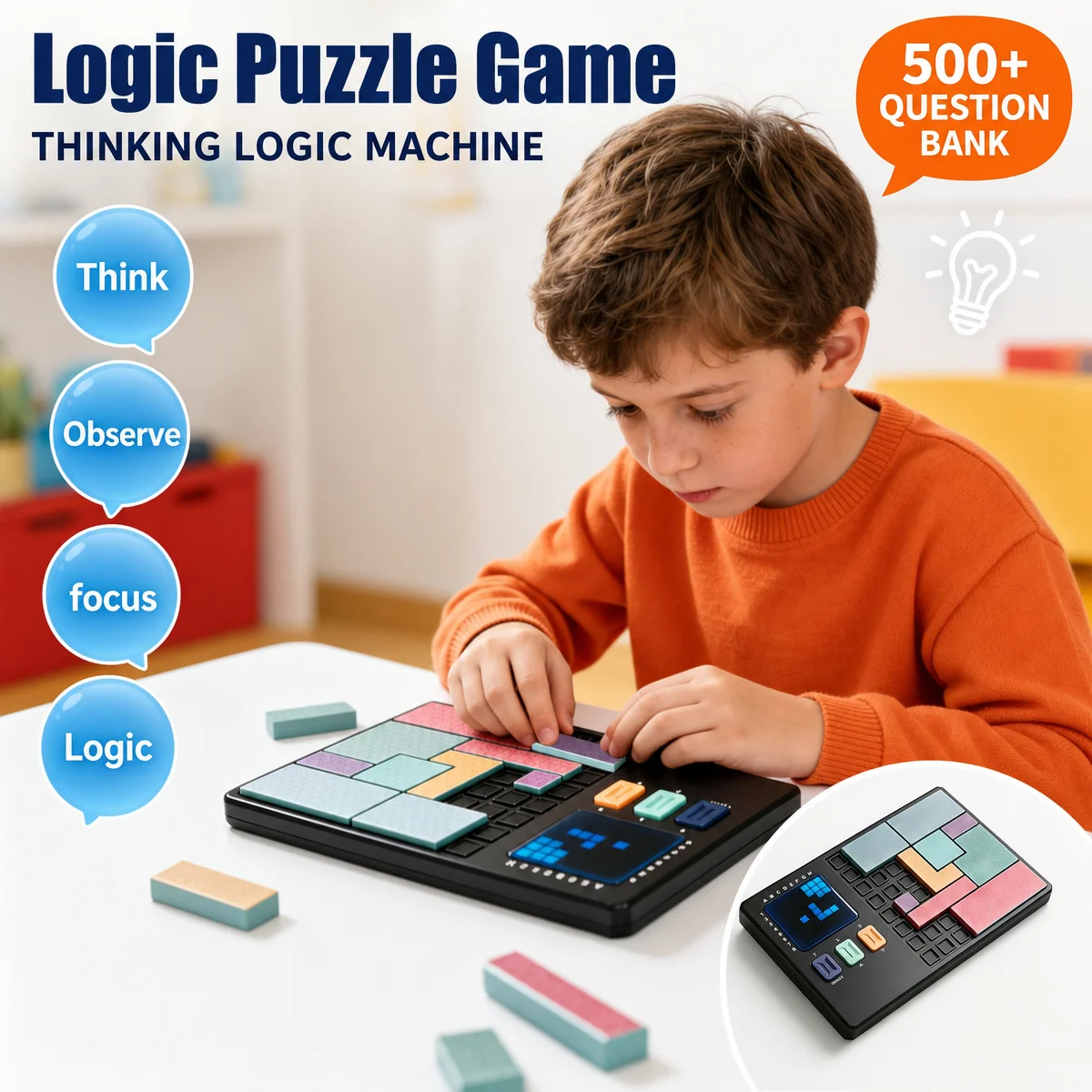 Juego de lógica electrónico portátil con rompecabezas para niños