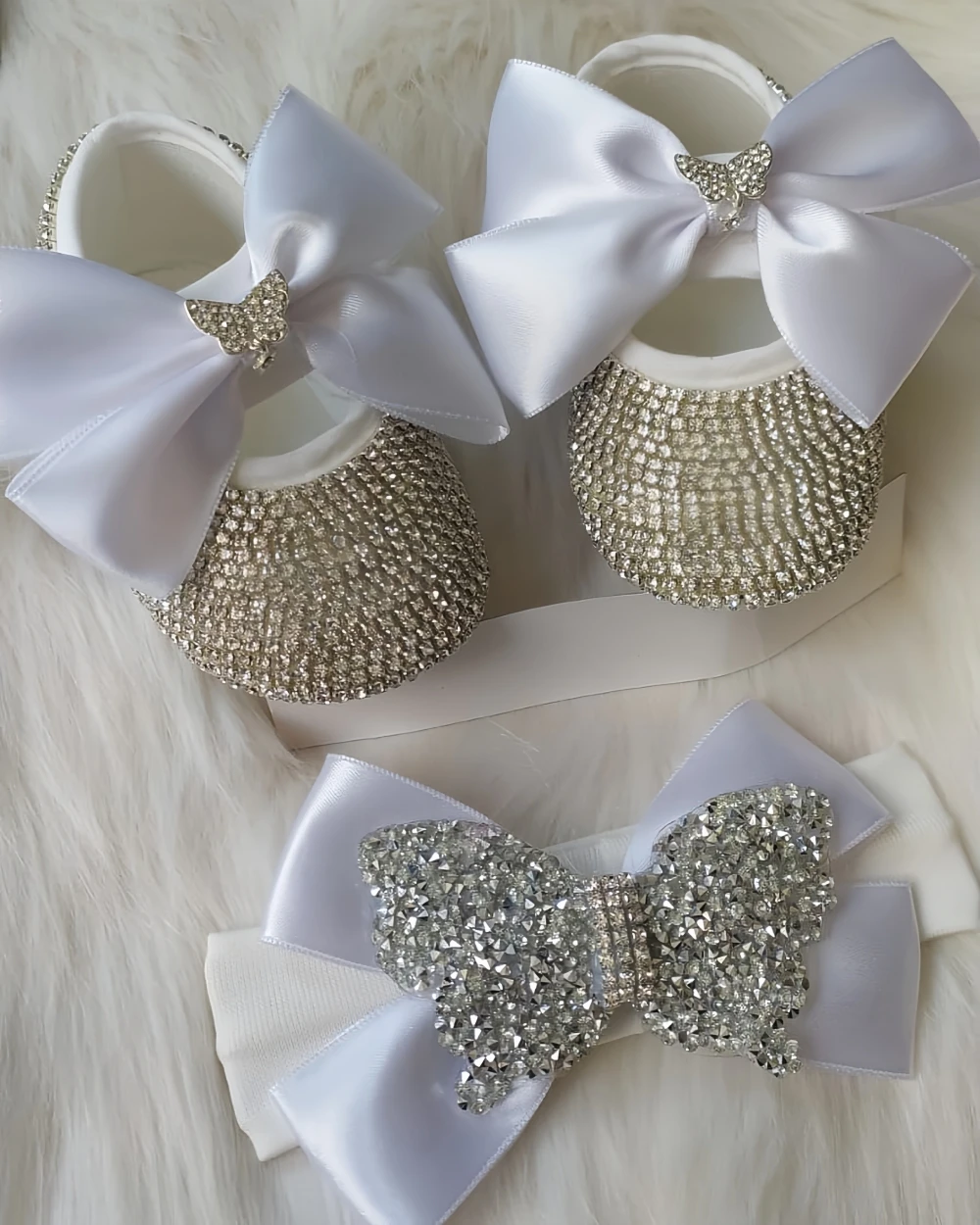 Dollbling zapatos de bautizo de bebé con brillo de perlas - imagen 4