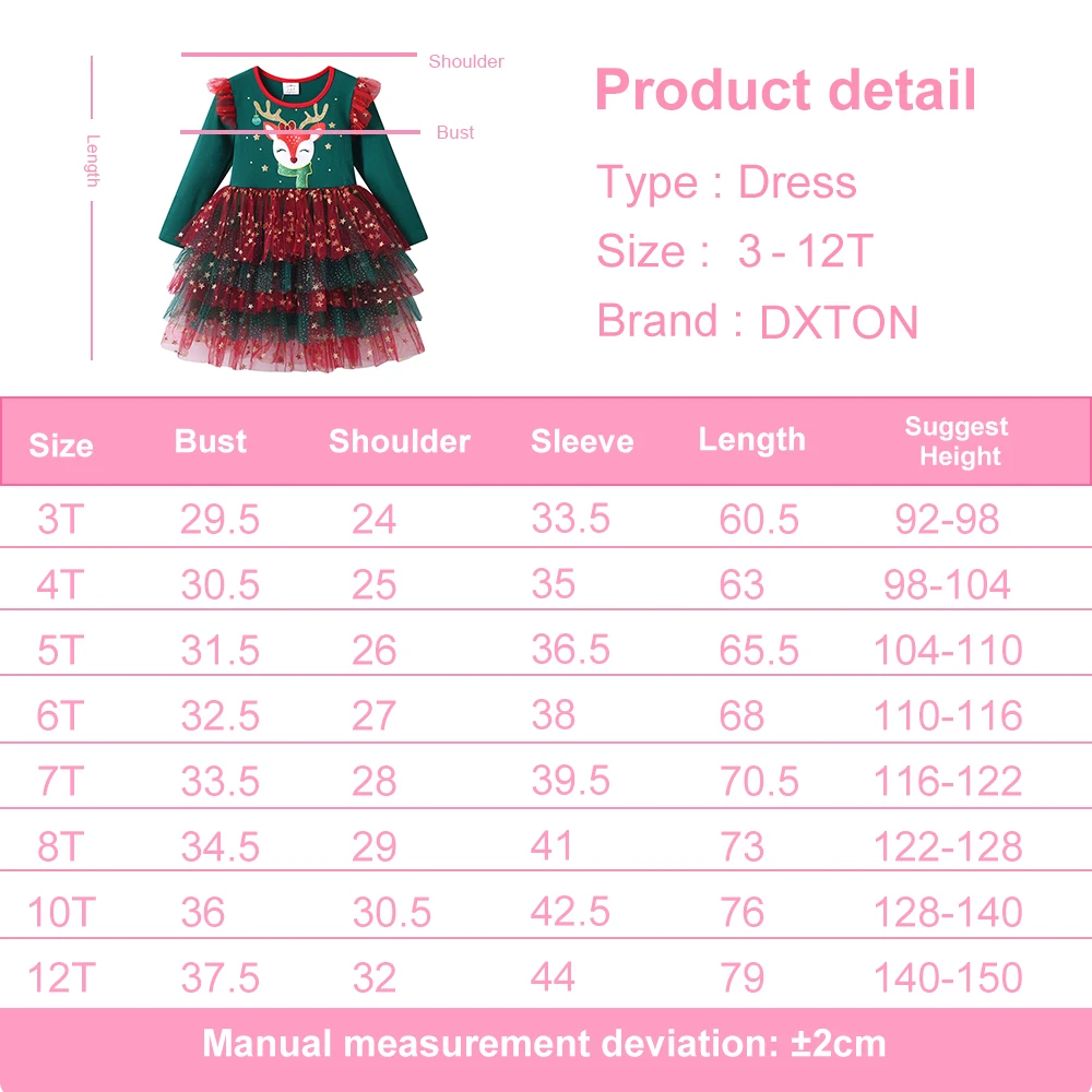 Vestido princesa DXTON para niña: malla con estampado de alces - imagen 5
