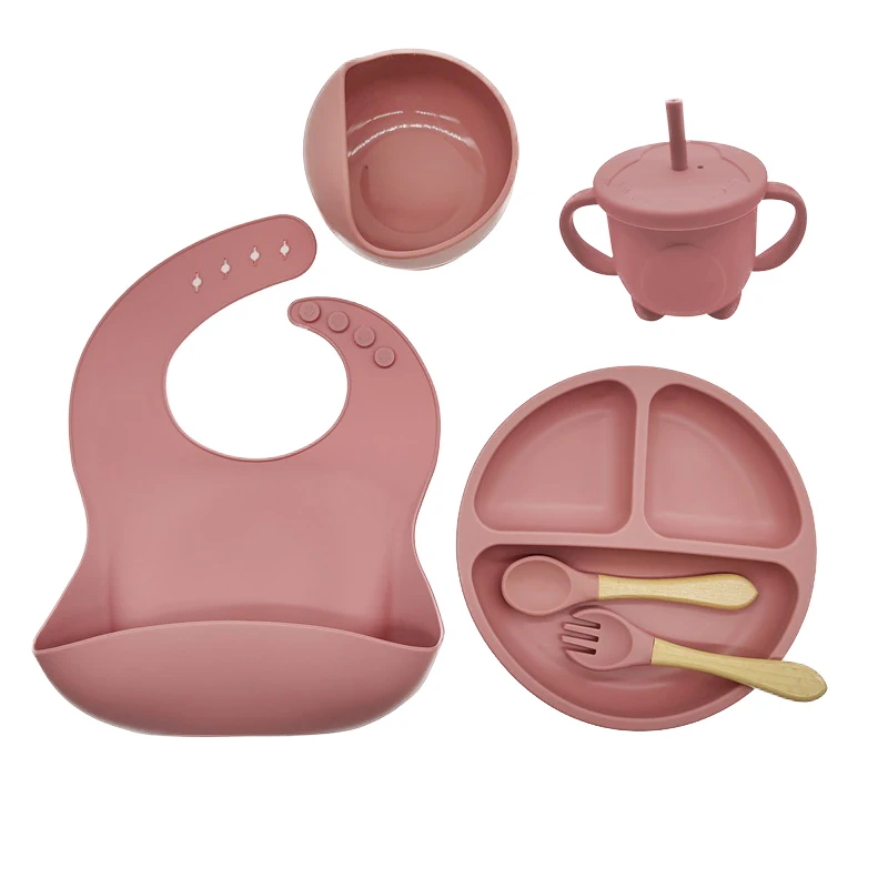 Vajilla silicona bebé con ventosa – Plato dividido y babero infantil - imagen 4
