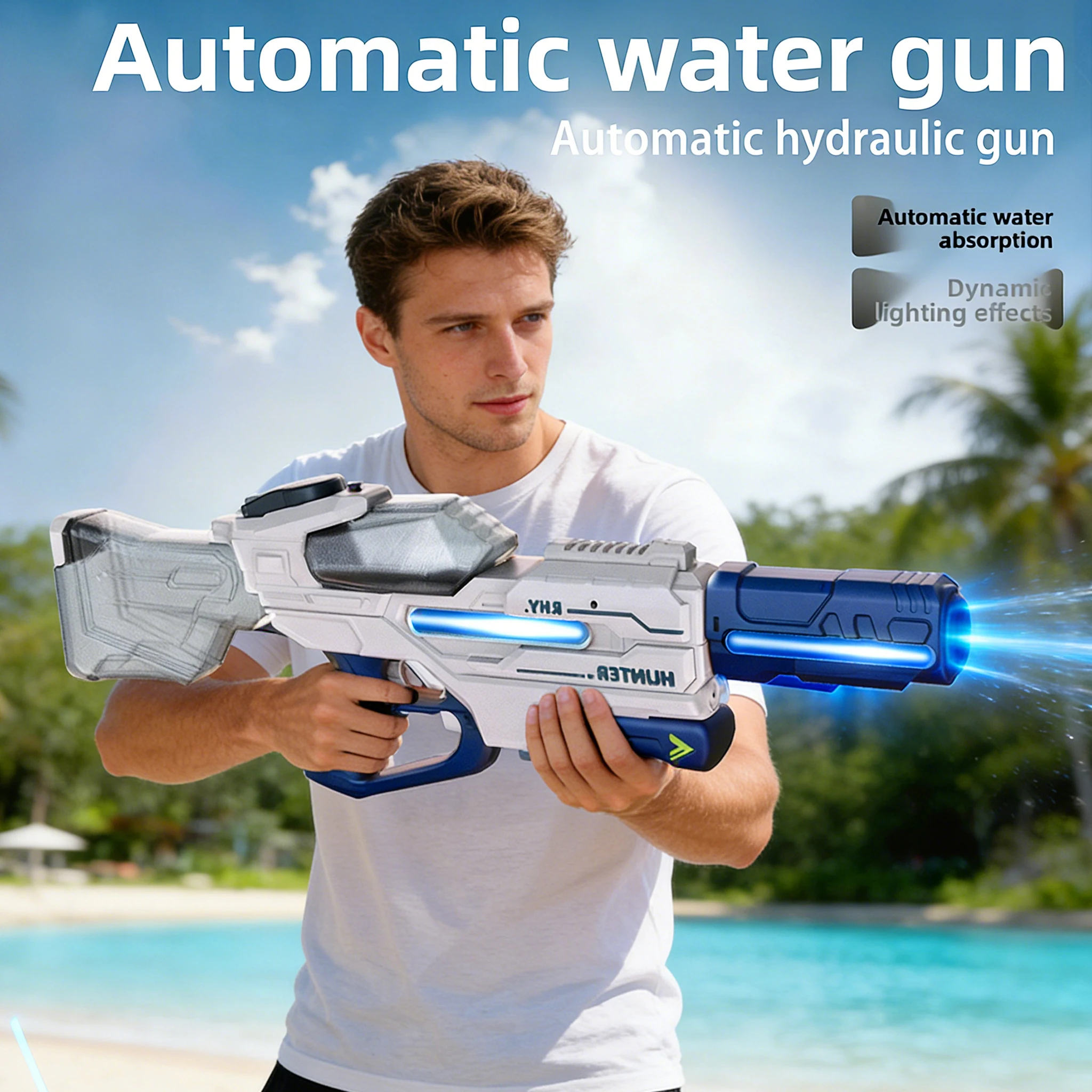 Pistola de agua eléctrica grande con luz LED y sensor - imagen 5