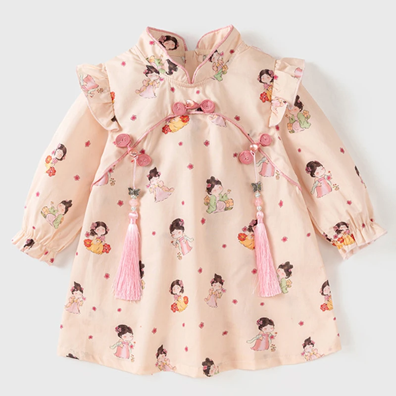 Vestido de bebé manga larga de algodón estampado estilo princesa - imagen 3