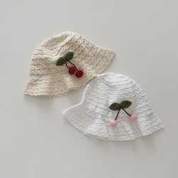 Gorro ajustable de felpa con encaje cerezas para bebé y niña