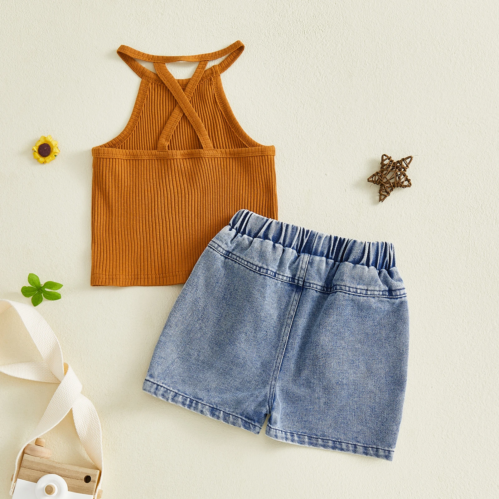 VISgogo conjunto verano niña escote halter top y vaquero rasgado - imagen 3