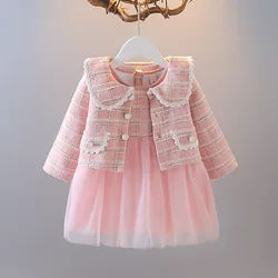 Boutique BC133 Abrigo niña primavera cuadros y vestido malla sin mangas