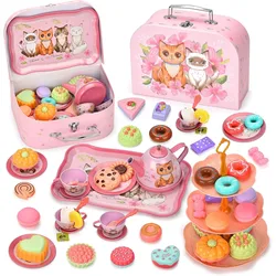 Juego de té infantil con gato, princesa y vajilla en colores