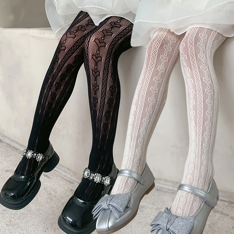 Medias de ballet para niña con lazo floral ondulado