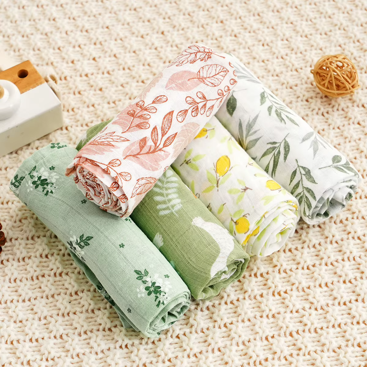 Elinfant Pack 5 uds.: Babero muselina algodón-bambú para bebé