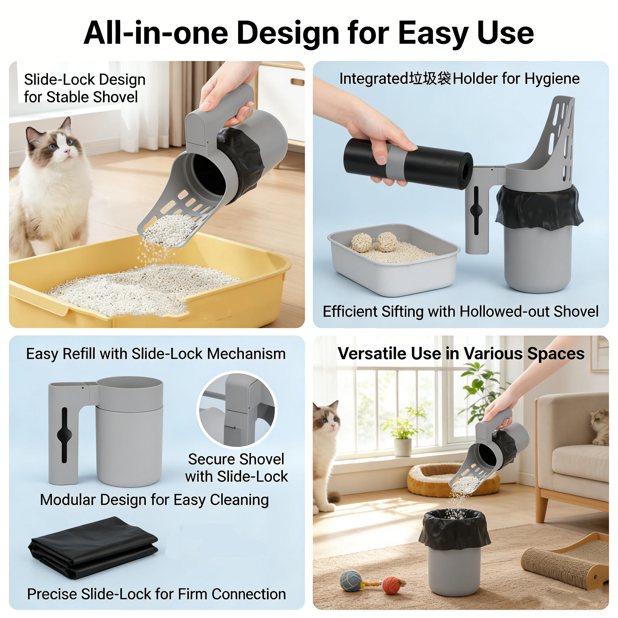 Recogedor de arena para gatos con contenedor y pala desmontable - imagen 5