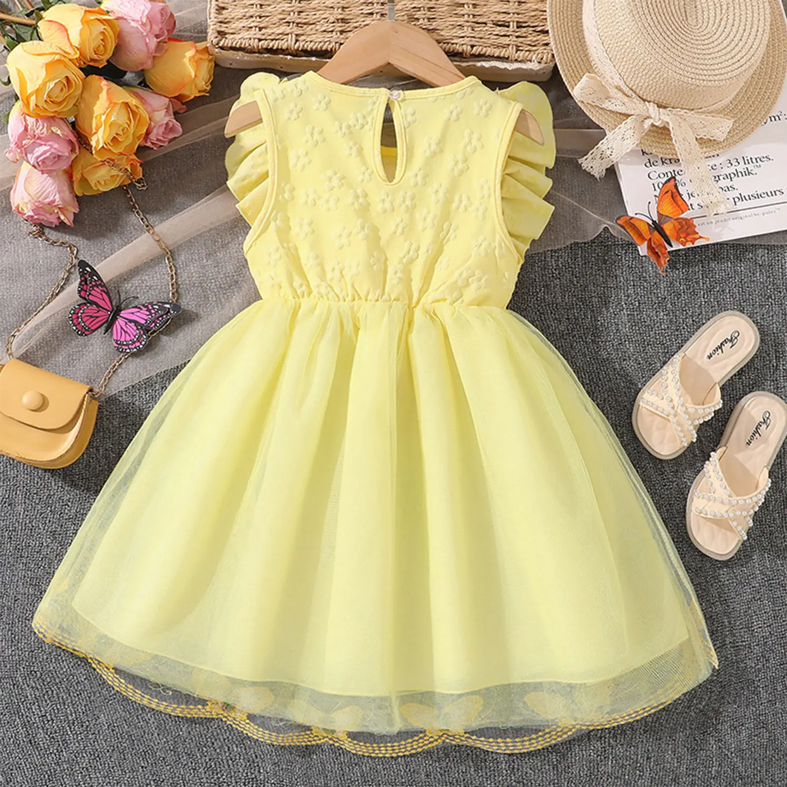 Vestido princesa niña floral sin mangas, tul con volantes - imagen 2