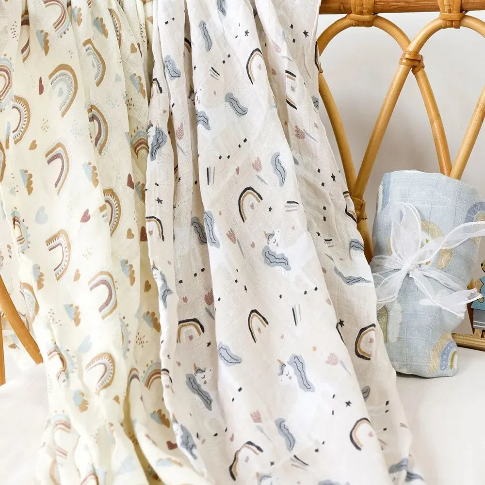 Manta de muselina algodón bambú para bebé – Suave envoltura estampada - imagen 5