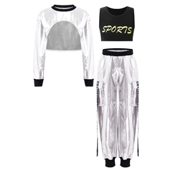 Traje de hip hop para niñas con jersey atlético metálico