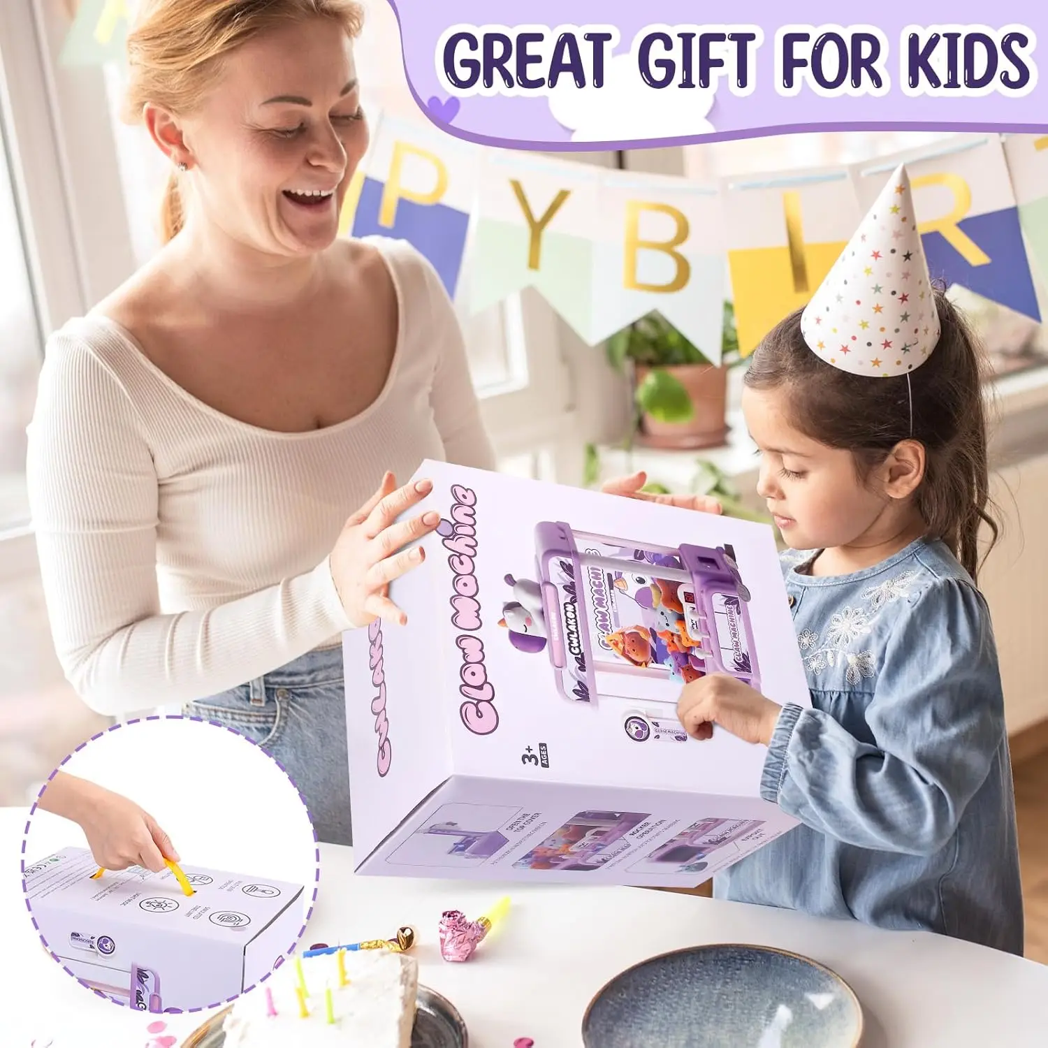 Máquina de garra infantil con mini expendedor de unicornios sonoro