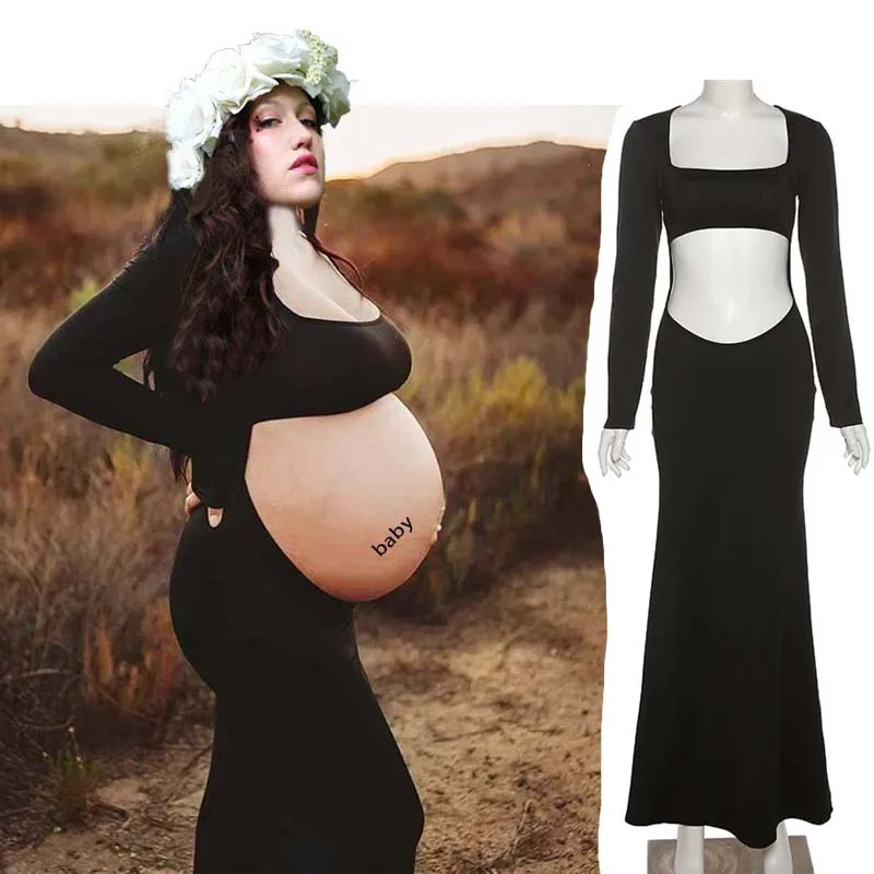 Vestido de maternidad en tul con encaje y escote V para fotos - imagen 3