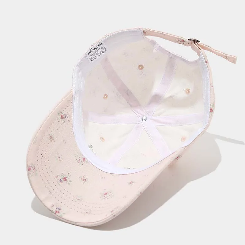Gorra de béisbol floral bordada en algodón ajustable con visera curva - imagen 4