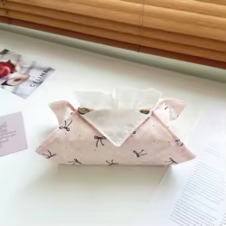Porta pañuelos de tela estilo francés con lazo rosa estampado