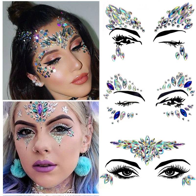 Tatuajes temporales faciales sexy 3D con purpurina y piedras festival - imagen 5