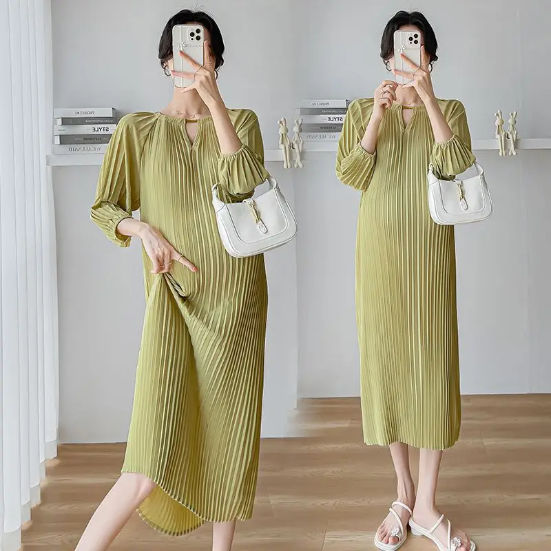 Vestido de maternidad manga linterna – Cintura alta y escote V - imagen 5