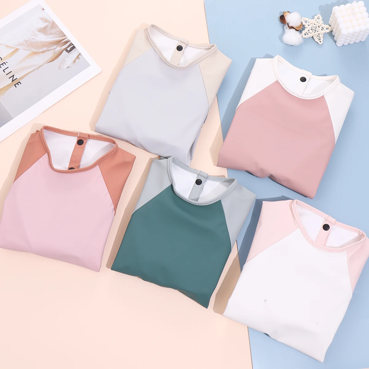Babero manga larga impermeable de PU fácil limpieza para niños - imagen 2