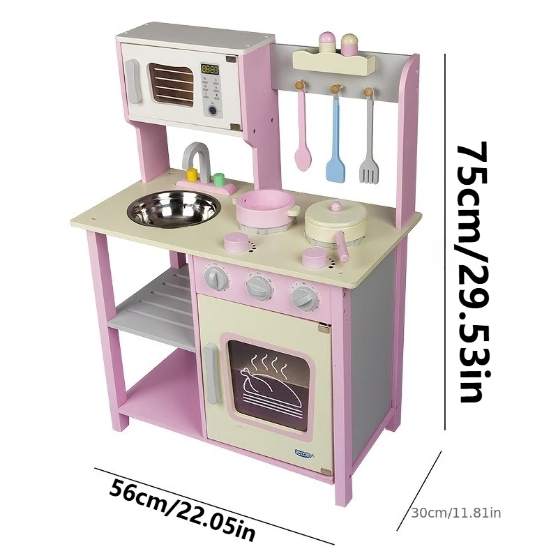 Cocina de juguete de madera Montessori con accesorios y fregadero - imagen 2