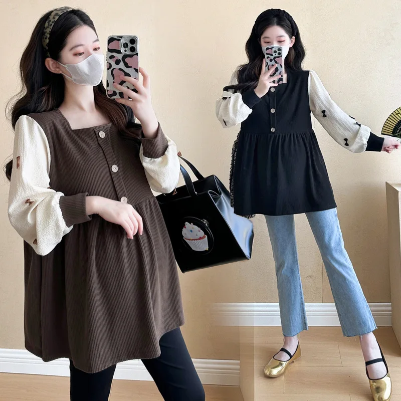 Blusa de maternidad patchwork suelta – temporada otoño y primavera - imagen 3