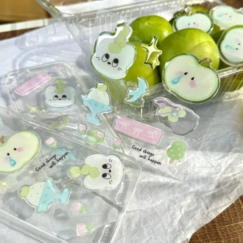 Pegatinas impermeables estilo INS de manzana verde, gato y tulipán - imagen 3