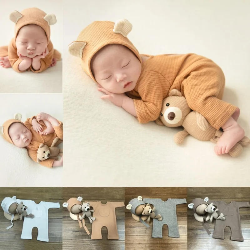 Accesorios para fotos de bebé recién nacido – gorro oso y pelele - imagen 4
