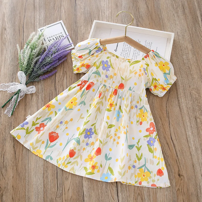 Vestido de verano para niña con mangas abullonadas arcoíris - imagen 3