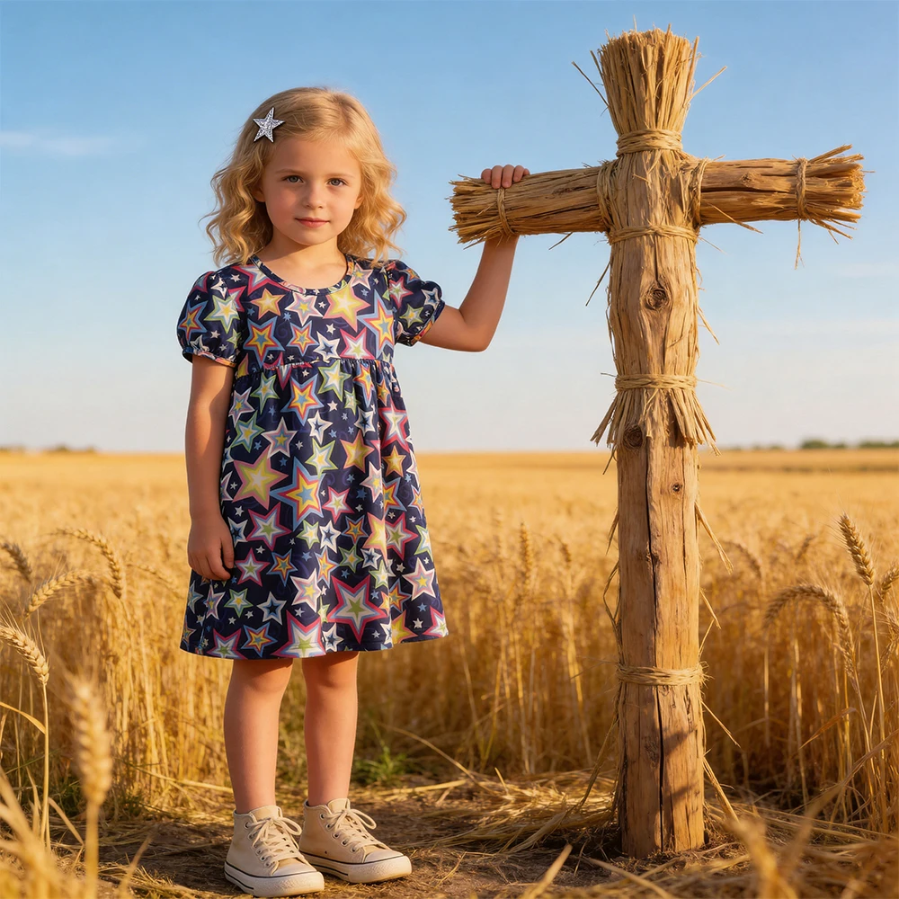 DXTON Vestido veraniego para niñas con estampado de estrellas - imagen 2