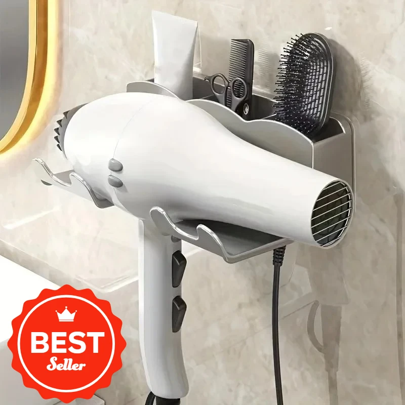 LIUSHADUOLA Soporte de pared para secador de pelo sin perforar - imagen 2