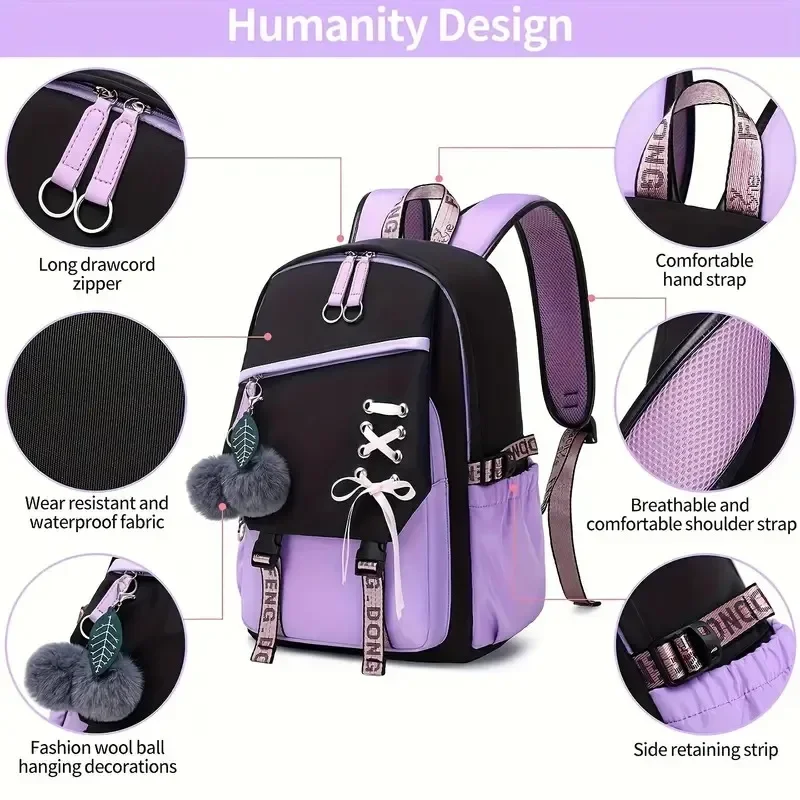 Mochila escolar juvenil para portátil y libros, estilo universitario - imagen 5