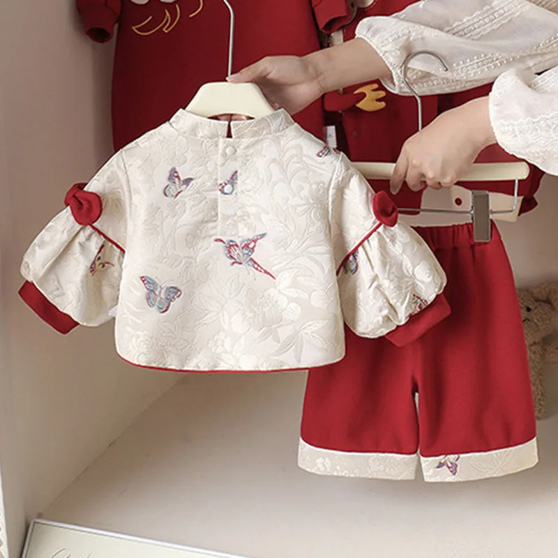 Conjunto de recién nacida niña manga larga con bordado floral oriental - imagen 5