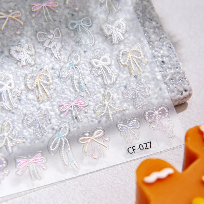 Pegatinas 3D en relieve con lazo blanco y nudo de mariposa amor - imagen 5