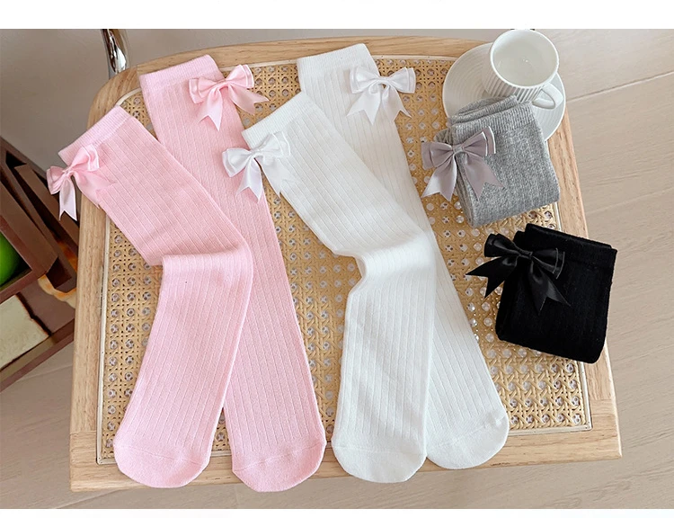 Calcetines de algodón hasta la rodilla con lazo decorativo