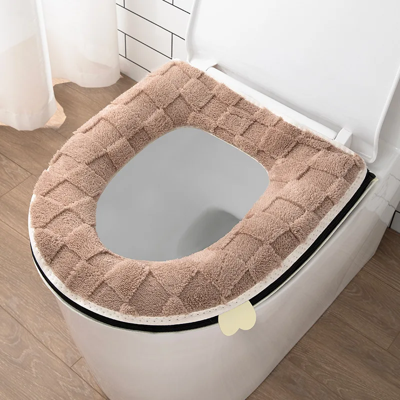 Cojín asiento inodoro acolchado a cuadros con cremallera - imagen 3