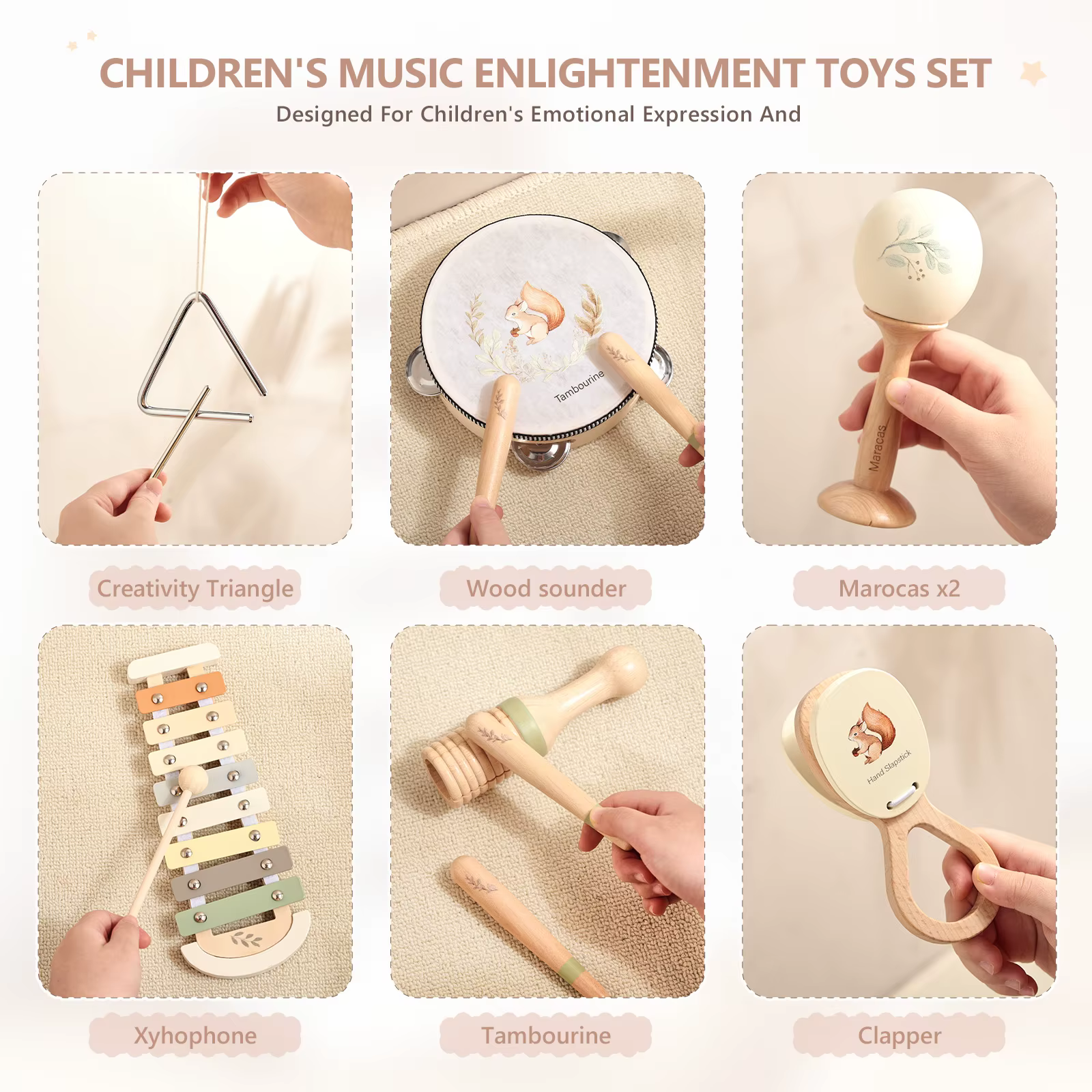 Juego completo de instrumentos musicales de madera