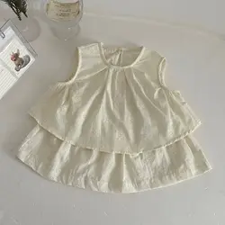 Conjunto bebé niña dos piezas con falda, chaleco bordado y camiseta