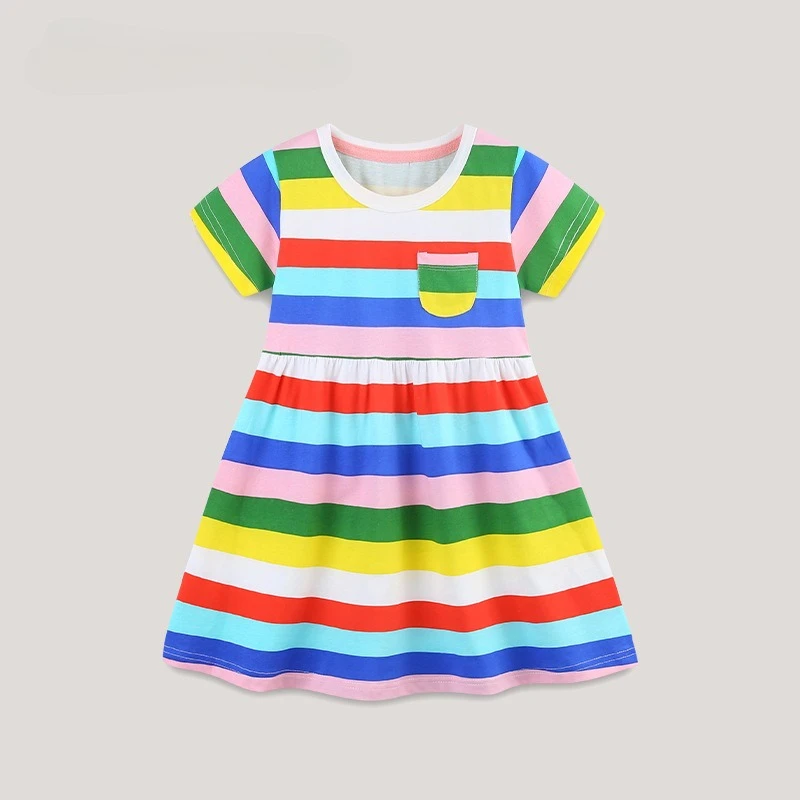 Vestido de algodón veraniego para niñas estilo princesa con arcoíris - imagen 5