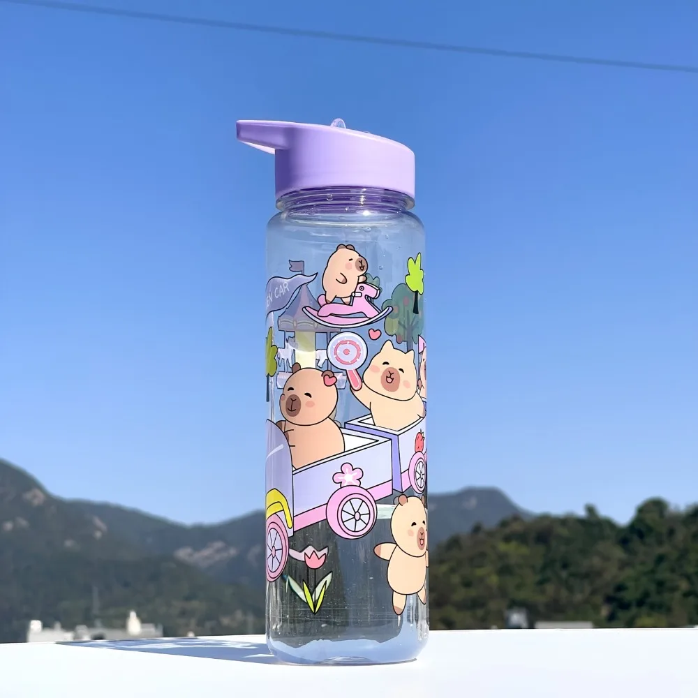 Botella de agua infantil con pajita capibara para colegio y camping - imagen 2