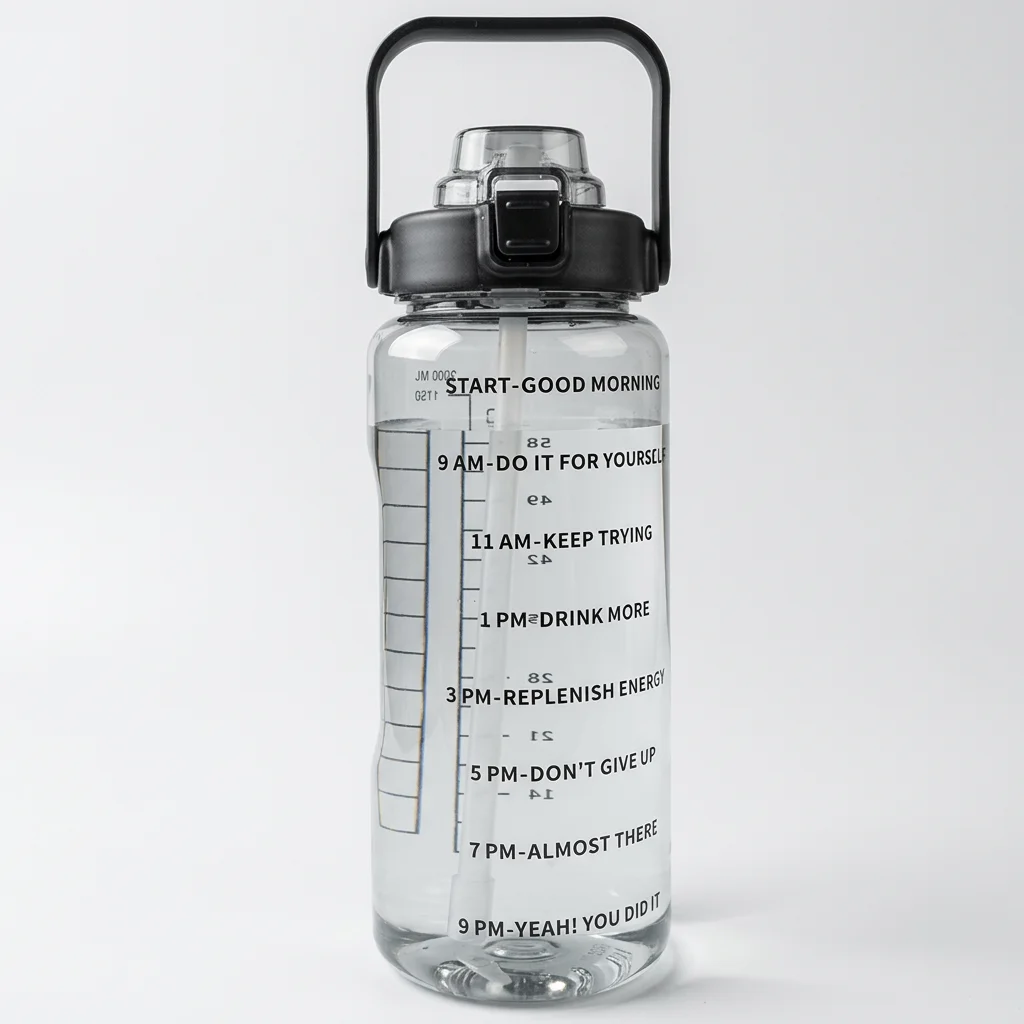 Botella de agua premium de 2L con pajita y asa