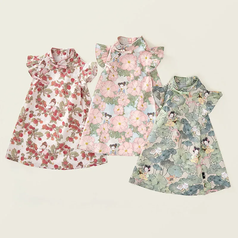 Vestido floral de algodón para niña sin mangas – Fresco - imagen 3