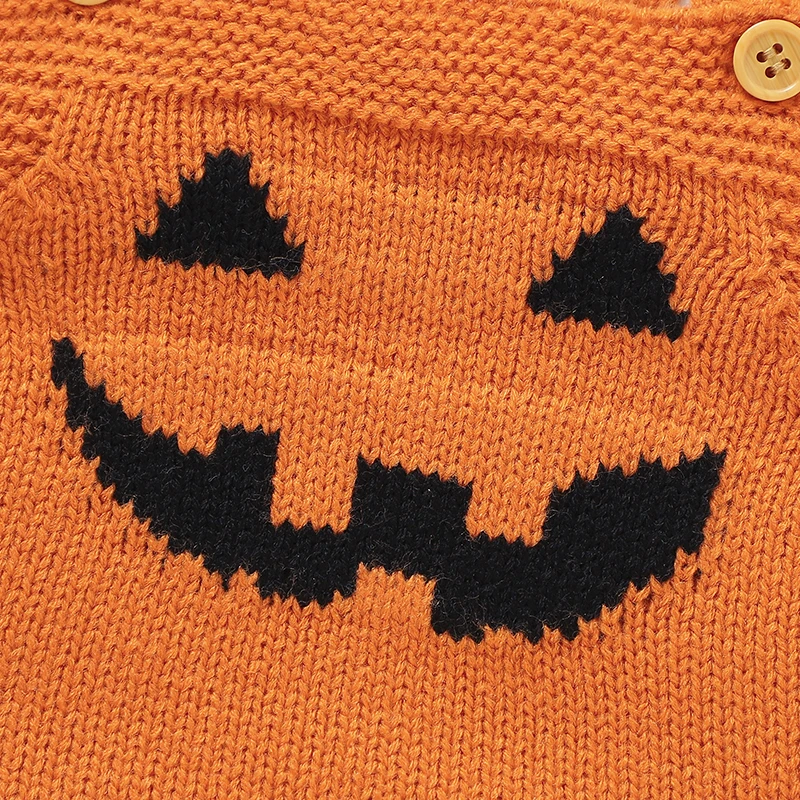Mono de punto calabaza Halloween bebé – Traje unisex otoño invierno - imagen 4