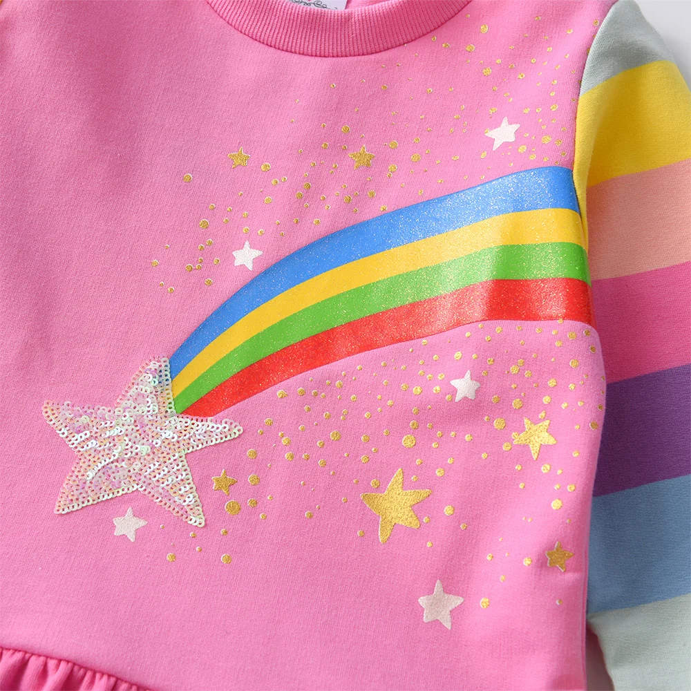 DXTON vestido de niña a rayas arcoíris manga larga algodón - imagen 4